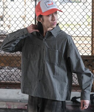 WEGO ミニマムチェックショートシャツ（LS） ブラックチェック1