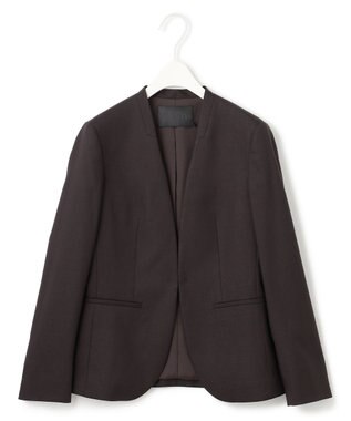 ICB 【洗える】プロヴィスウールツイル ノーカラージャケット チャコール系