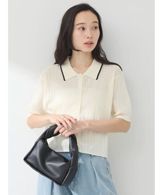 earth music&ecology ラインポロニットカーディガン Ivory