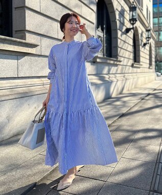 UNFILO 【洗える】イージーケア シャツワンピース ブルー×ホワイト