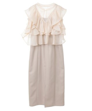 earth music&ecology SET2点フリルボレロ＋ナローワンピース ライトベージュ