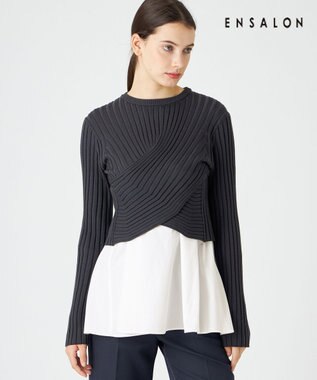 BEIGE， 【WEB限定】AMBRE / キャミ付きクロップドニット Charcoal