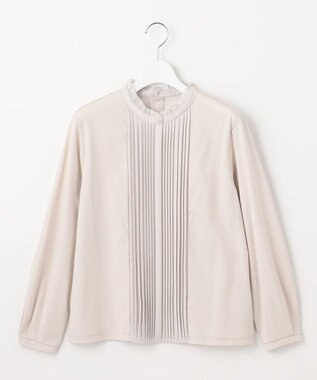 J.PRESS LADIES L プレーティングジャージー フリルネック カットソー グレージュ系