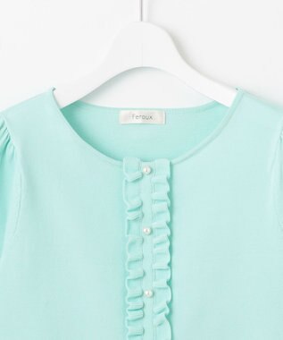 Feroux 【洗える】フリルデザインペプラムニットトップス スカイブルー系