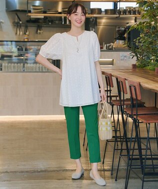 Tiaclasse 【2TYPE/総レース・袖レース】パンチングレースパフスリーブチュニックブラウス Aオフホワイト(総レース）