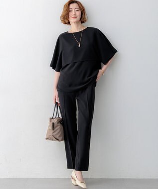 23区 L 【Oggi7月号掲載/吸水速乾/接触冷感/UVカット】ストレッチジョーゼット テーパード パンツ ブラック系