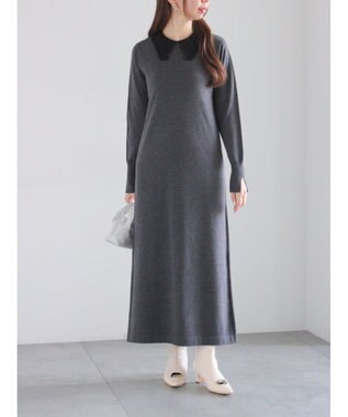 Te chichi レース衿ニットワンピース チャコールグレー