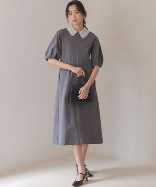 組曲 【2WAY】レース襟フレンチテリー ワンピース チャコールグレー系