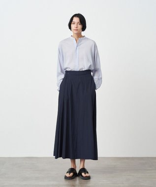 ATON COTTON SILK LAWN | オーバーサイズバンドカラーシャツ SAX