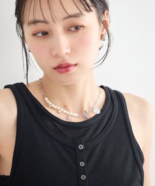 earth music&ecology パールＭＩＸチャームネックレス Silver