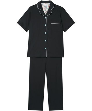 une nana cool 【綿100%】60/2 やわらか天竺 半袖開襟パジャマ MADE WITH LIBERTY FABRIC ブラック