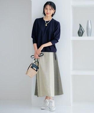 23区 【洗える】ジオメトリックパネルプリント スカート ブラック系