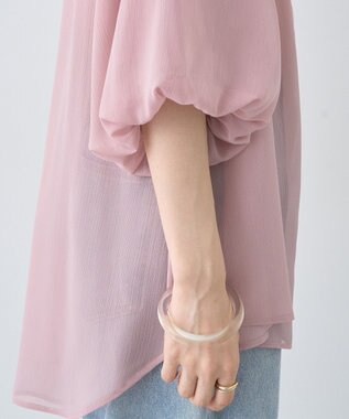 earth music&ecology バルーンスリーブシアーシャツ Pink