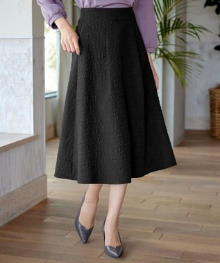 Tiaclasse 【洗える】ふくれジャガードタックフレアスカート ブラック
