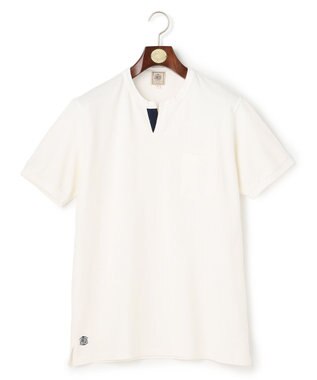 J.PRESS MEN コットンカノコ キーネックポケット Tシャツ ホワイト系