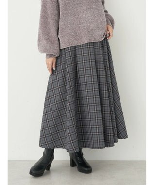earth music&ecology チェックフレアスカート Check Gray