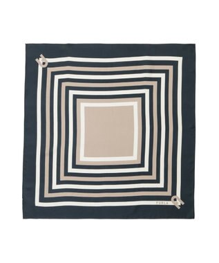 MOONBAT 【美人百花4月号掲載/シルク100%】フルラ (FURLA) スクエア柄 シルクプリントスカーフ 65cm×65cm ネイビーブルー