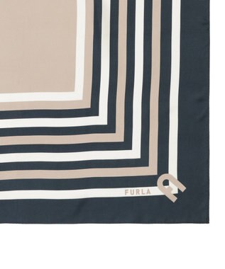 MOONBAT 【美人百花4月号掲載/シルク100%】フルラ (FURLA) スクエア柄 シルクプリントスカーフ 65cm×65cm ネイビーブルー