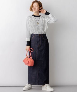 23区 カットジャカードコンビ シアー ブラウス アイボリー系