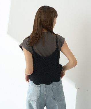 earth music&ecology ＳＥＴ２点　クロシェキャミ＋ノースリーブプルオーバー Black