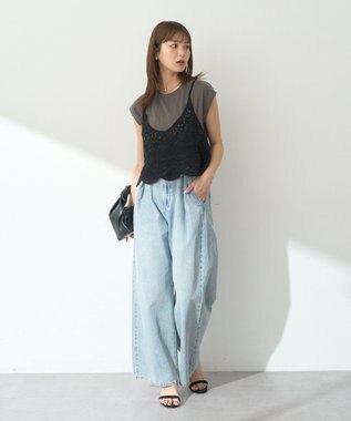 earth music&ecology ＳＥＴ２点　クロシェキャミ＋ノースリーブプルオーバー Black