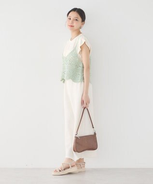 earth music&ecology ＳＥＴ２点　クロシェキャミ＋ノースリーブプルオーバー Light Khaki