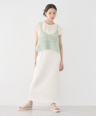 earth music&ecology ＳＥＴ２点　クロシェキャミ＋ノースリーブプルオーバー Light Khaki