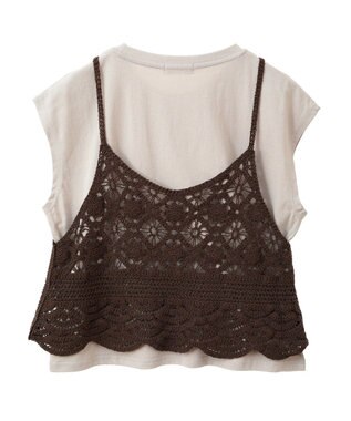 earth music&ecology ＳＥＴ２点　クロシェキャミ＋ノースリーブプルオーバー Brown