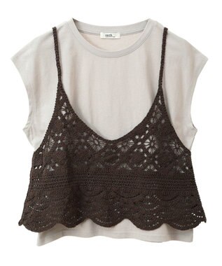 earth music&ecology ＳＥＴ２点　クロシェキャミ＋ノースリーブプルオーバー Brown