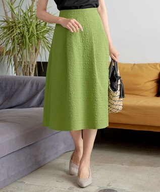 Tiaclasse 【洗える】ふくれジャガードタックフレアスカート グリーン