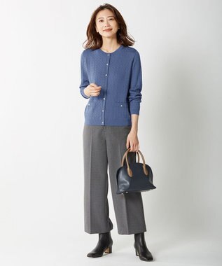 J.PRESS LADIES 【洗える】KNIT BASIC ミディ丈 カーディガン ダルブルー系