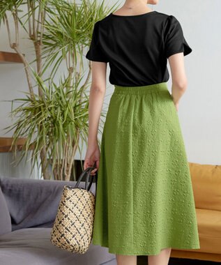 Tiaclasse 【洗える】ふくれジャガードタックフレアスカート グリーン