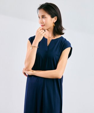 BEIGE， 【WEB限定・洗える】MELISSA / バックシフォンスキッパーロングワンピース Navy