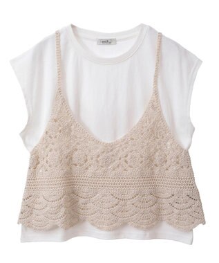 earth music&ecology ＳＥＴ２点　クロシェキャミ＋ノースリーブプルオーバー Ecru