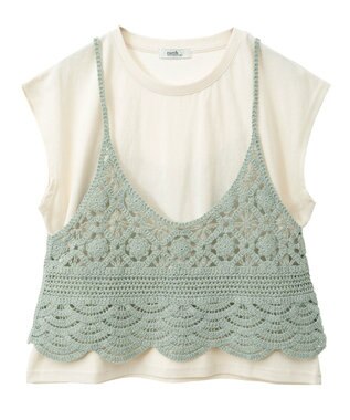 earth music&ecology ＳＥＴ２点　クロシェキャミ＋ノースリーブプルオーバー Light Khaki