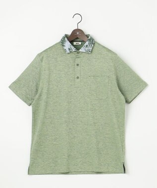 JOSEPH ABBOUD 【キングサイズ・吸水速乾】リネンハニカム ポロシャツ(リーフ柄） 黄緑系