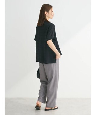 Green Parks シアーチェック開襟ブラウス Black