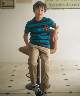 J.PRESS KIDS 【110-130cm】ボーダーJPサガラ刺繍 Ｔシャツ グリーン系1