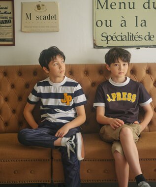 J.PRESS KIDS 【110-130cm】ボーダーJPサガラ刺繍 Ｔシャツ ネイビー系1