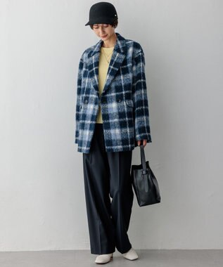 23区 【一部店舗限定】アルパカシャギーチェック コート ブルーチェック