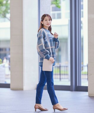 Tiaclasse 【洗える】チェック柄プルオーバーニット ブルー