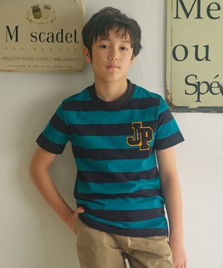 J.PRESS KIDS 【110-130cm】ボーダーJPサガラ刺繍 Ｔシャツ グリーン系1