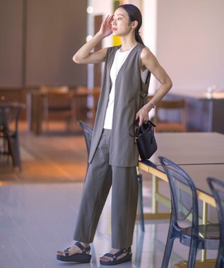 J.PRESS LADIES L リネンライクジャージー ロング ジレ スレート系