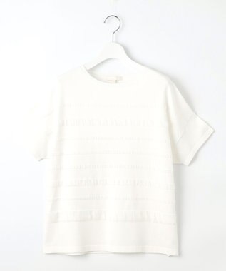 自由区 S 【接触冷感・UVカット・洗える】クレープストレッチボーダー ニット オフホワイト