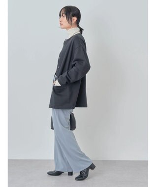 Green Parks 裏起毛ミディ丈ドットボタンカーディガン Black