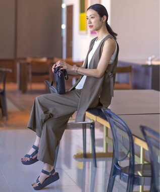 J.PRESS LADIES L リネンライクジャージー ロング ジレ スレート系