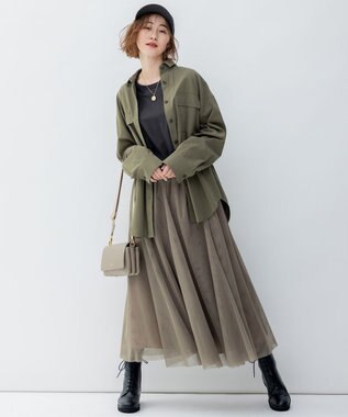 23区 【洗える】ミリタリーコットンギャバ シャツ カーキ系