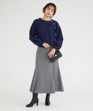 Feroux 【洗える】金釦ケーブル ニット ネイビー系