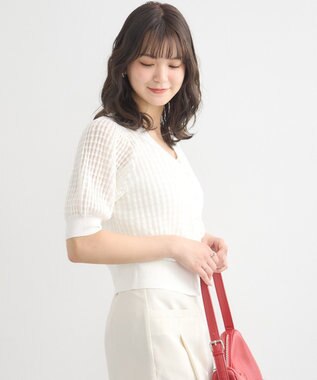 earth music&ecology シアーチェックカーディガン Ivory