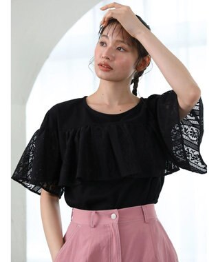 Green Parks ・ＳＵＧＡＲ　ＳＰＯＯＮ　レースフリルプルオーバー Black